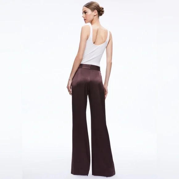 NWT $395 Alice Olivia Jc Wide-leg Side-slit Satin Pants